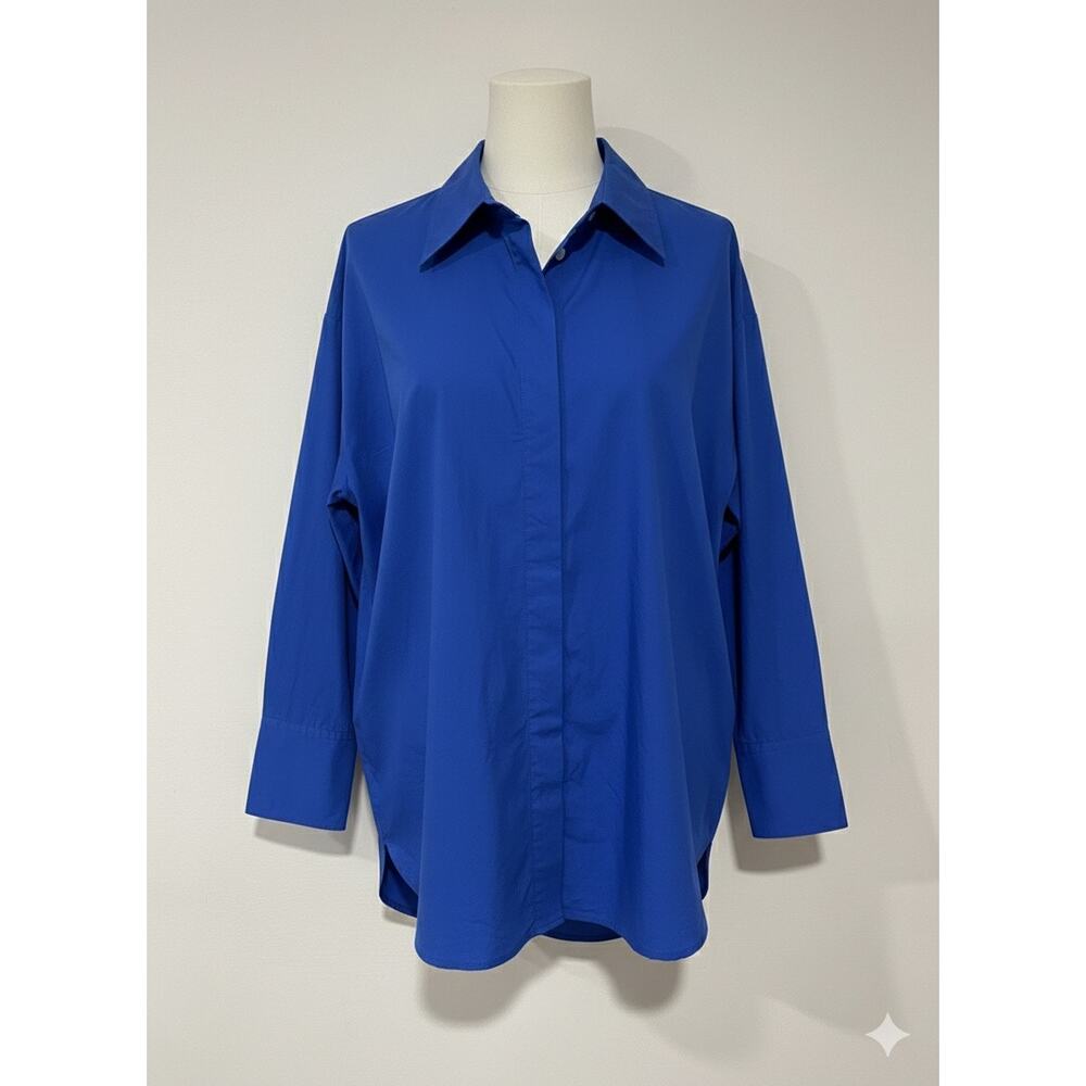 Banana Republic Cotton Long Sleeve Oversized Button Down Royal Blue